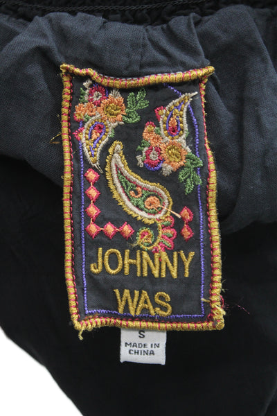Johnny Was Womens Cropped Pants Black Paisley 100% Cupro Drawstring Size S
