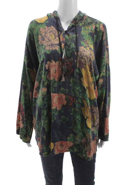 Johnny Was Women Shirt Multi Color Floral Silk Blend Long Sleeve Size S