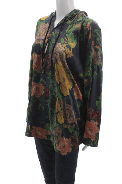 Johnny Was Women Shirt Multi Color Floral Silk Blend Long Sleeve Size S