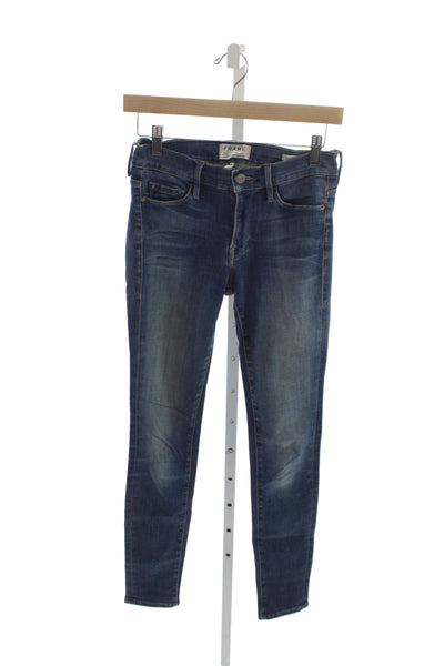 Frame Womens Skinny Mid-Rise Blue Cotton Jeans Button 28in Size 27