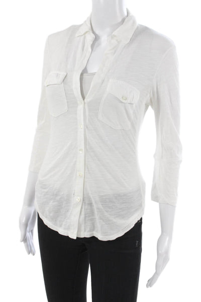 Standard James Perse Womens Cotton Collared 3/4 Sleeve Button-Up Top Size 0
