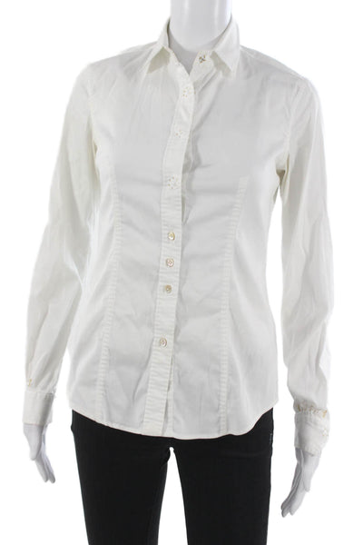 Le Sarte Pettegole Womens Collared Cotton Button-Up Long Sleeve White Size 40