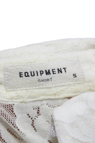 Equipment Womens Ivory Floral Lace Collared Button Up Blouse Long Sleeve Size S