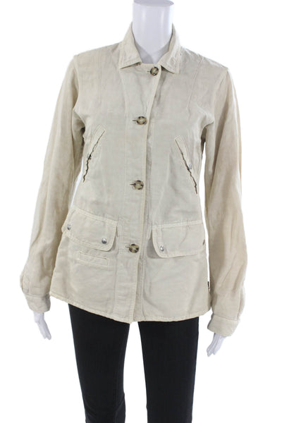 Prada Womens Basic Jacket Beige Cotton Linen Long Sleeve Size 40