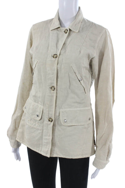 Prada Womens Basic Jacket Beige Cotton Linen Long Sleeve Size 40