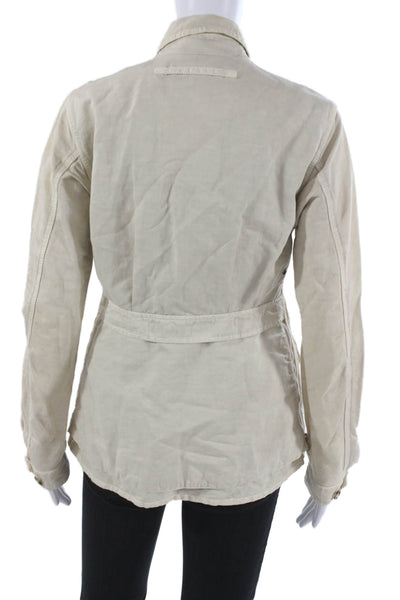 Prada Womens Basic Jacket Beige Cotton Linen Long Sleeve Size 40
