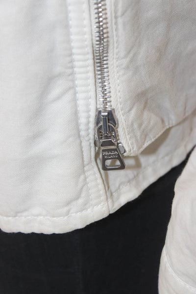 Prada Womens Basic Jacket Beige Cotton Linen Long Sleeve Size 40