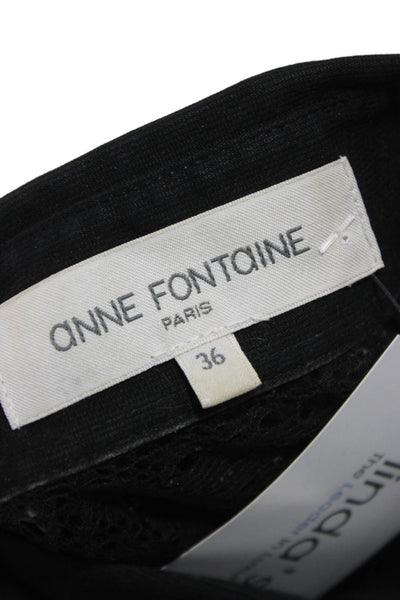 Anne Fontaine Women Collared Geometric Lace Button-Up Blouse Black Size 36