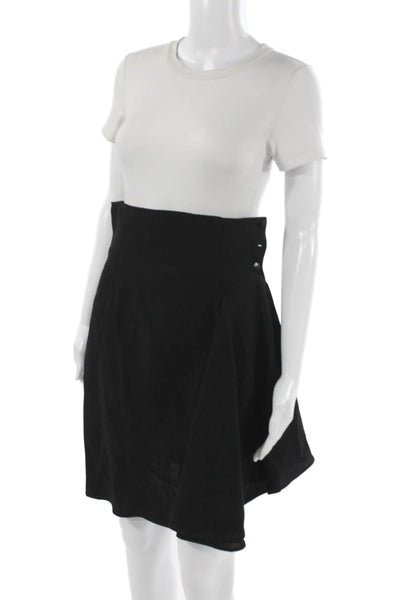 Christian Lacroix Womens Black Wool Wrap Short Skirt Button Size 10