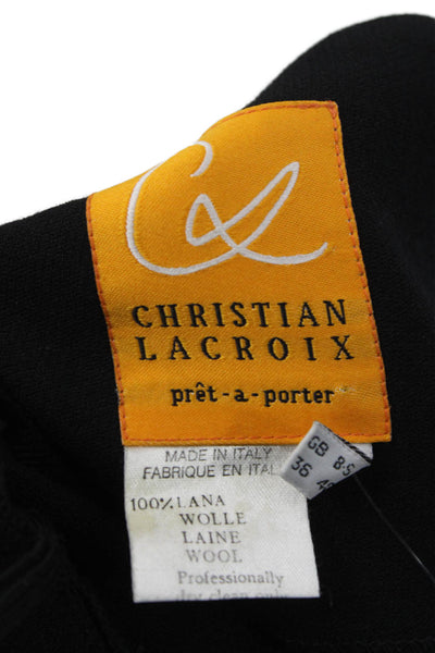 Christian Lacroix Womens Black Wool Wrap Short Skirt Button Size 10