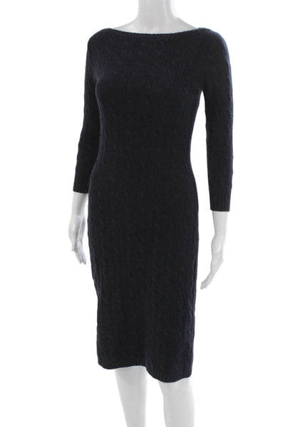 Ralph Lauren Women Cable Knit Boat Neck Sweater Dress Blue Size S
