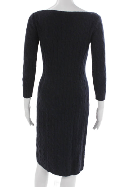 Ralph Lauren Women Cable Knit Boat Neck Sweater Dress Blue Size S