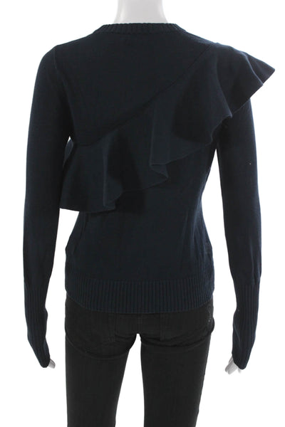 Apiece Apart Women Ruffle Pullover Sweater Blue Cotton Crew Neck Size XS