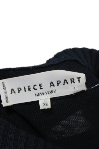 Apiece Apart Women Ruffle Pullover Sweater Blue Cotton Crew Neck Size XS