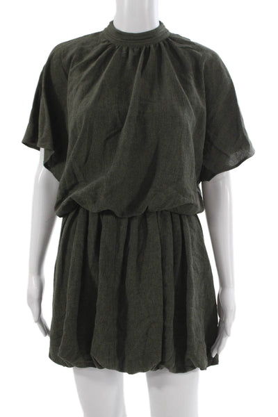 Zara Girls Green Mini Dress High Neck Short Sleeve Viscose Size XS