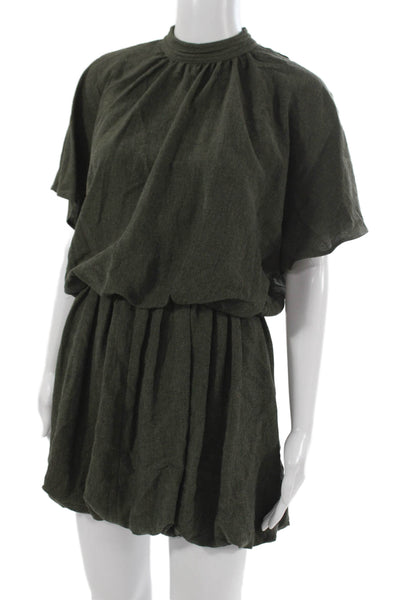 Zara Girls Green Mini Dress High Neck Short Sleeve Viscose Size XS