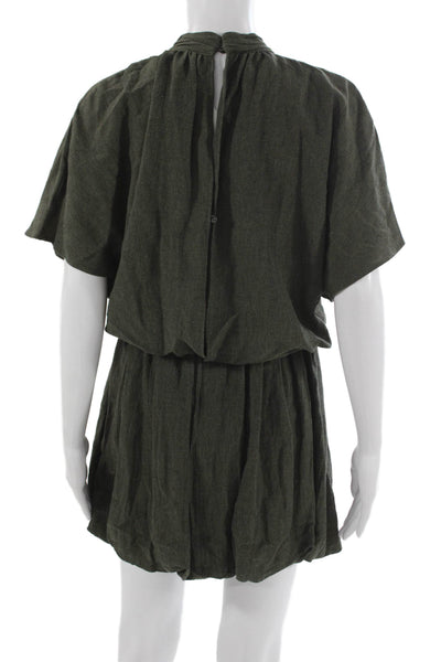 Zara Girls Green Mini Dress High Neck Short Sleeve Viscose Size XS