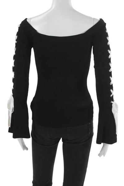 Scripted Womens Off Shoulder Lace Up Black Rayon Long Sleeve Blouse Size XS