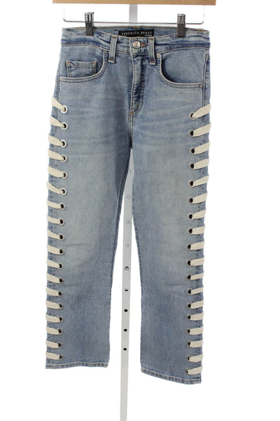 Veronica Beard Unisex Adults Tapered High Rise Blue Cotton Blend Jeans Size 24