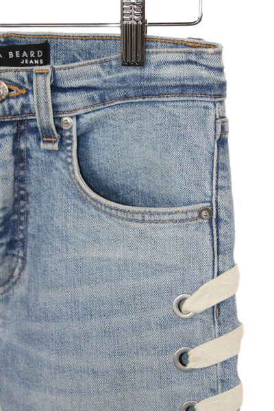 Veronica Beard Unisex Adults Tapered High Rise Blue Cotton Blend Jeans Size 24
