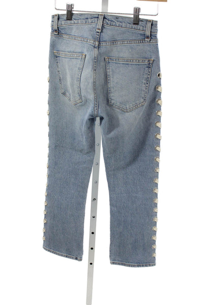 Veronica Beard Unisex Adults Tapered High Rise Blue Cotton Blend Jeans Size 24