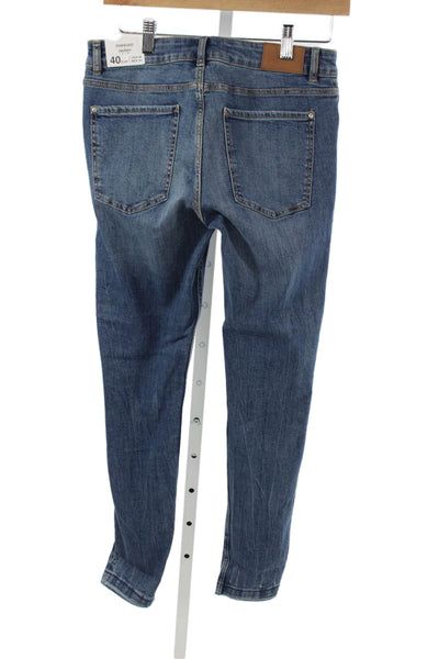 Zara Trafaluc Women Skinny Floral Jeans Blue High Rise Size 8
