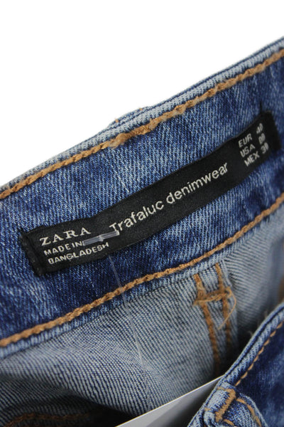 Zara Trafaluc Women Skinny Floral Jeans Blue High Rise Size 8