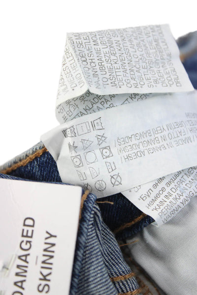 Zara Trafaluc Women Skinny Floral Jeans Blue High Rise Size 8