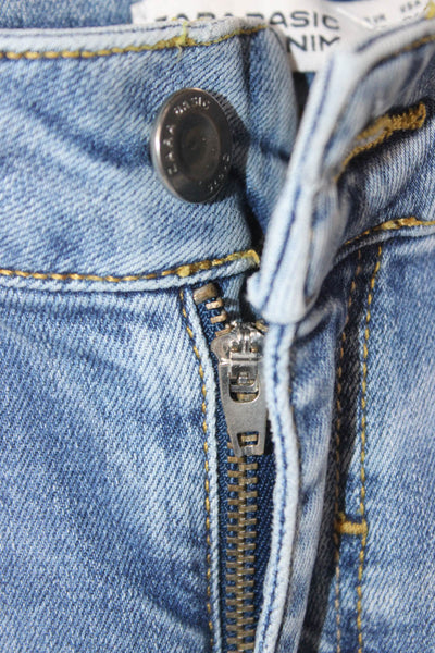 Zara Basic Unisex Skinny Floral High Rise Blue Cotton Jeans Size 4