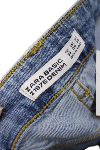 Zara Basic Unisex Skinny Floral High Rise Blue Cotton Jeans Size 4