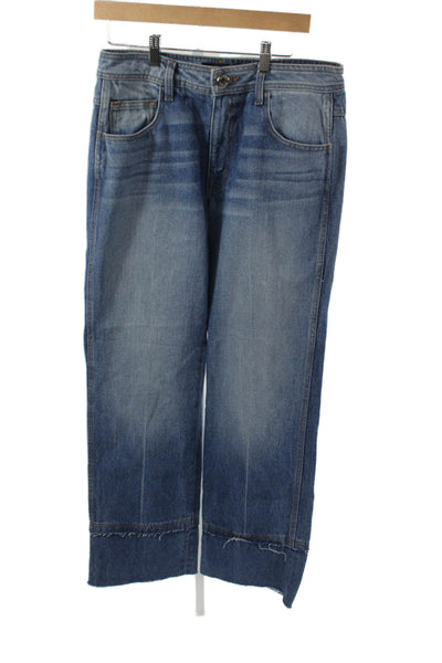 Brandon Maxwell Unisex Adults Straight Jeans High Waist Blue Cotton Zip Size 29
