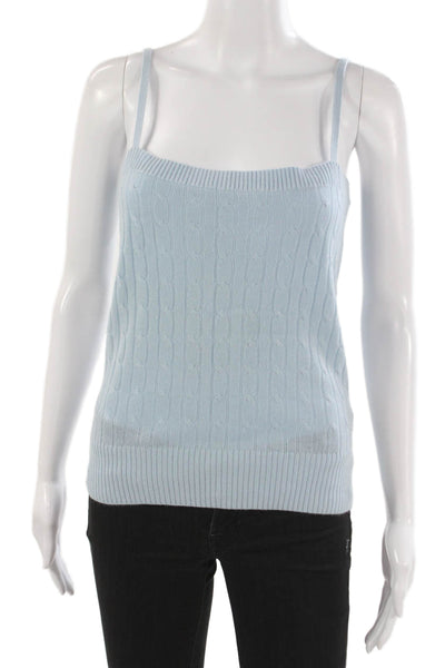 Saks Fifth Avenue Women Cashmere Blue Cable Knit Square Neck Tank Size L
