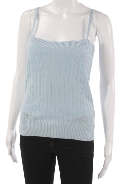 Saks Fifth Avenue Women Cashmere Blue Cable Knit Square Neck Tank Size L