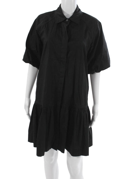 Kirna Zabete Womens Shirt Dress Black Button Short Sleeve Size S