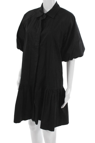 Kirna Zabete Womens Shirt Dress Black Button Short Sleeve Size S
