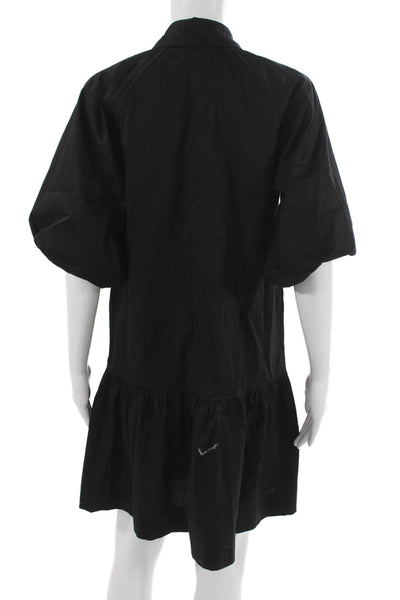 Kirna Zabete Womens Shirt Dress Black Button Short Sleeve Size S