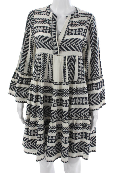 Devotion Women Trapeze Dress Black Geometric V-Neck Long Sleeve Size XS
