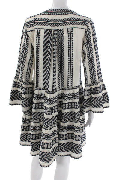 Devotion Women Trapeze Dress Black Geometric V-Neck Long Sleeve Size XS
