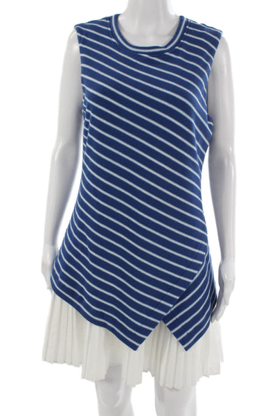 Tanya Taylor Unisex Blue Striped Nautical Tank Polyester Crew Neck Size M