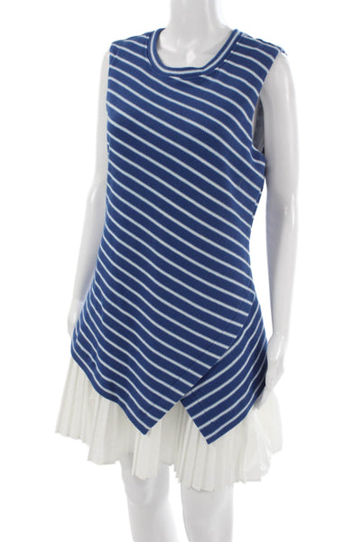 Tanya Taylor Unisex Blue Striped Nautical Tank Polyester Crew Neck Size M