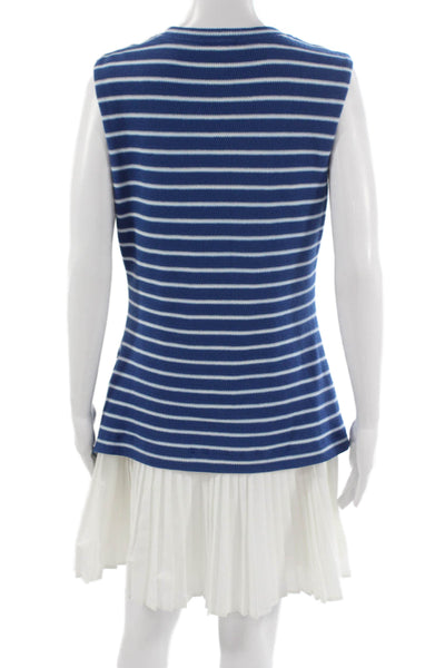 Tanya Taylor Unisex Blue Striped Nautical Tank Polyester Crew Neck Size M