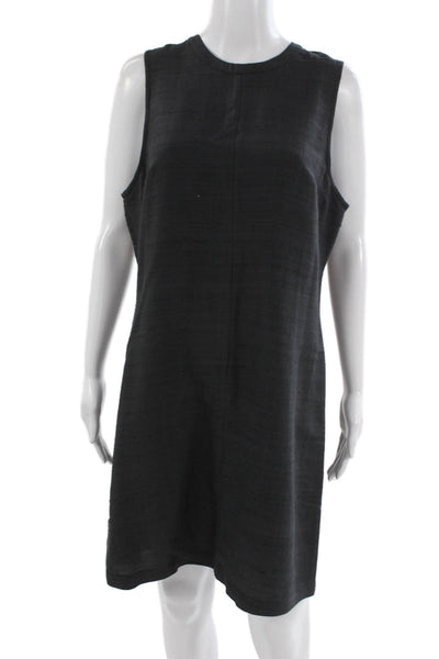 Julia Amory Women Shift Dress Gray Linen Sleeveless Crew Neck Short Zip Size L
