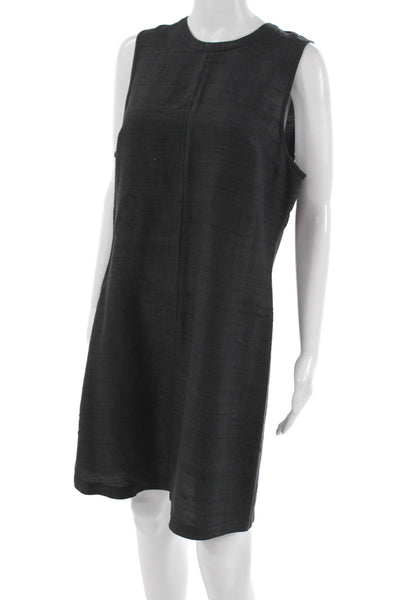 Julia Amory Women Shift Dress Gray Linen Sleeveless Crew Neck Short Zip Size L