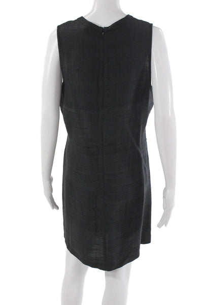 Julia Amory Women Shift Dress Gray Linen Sleeveless Crew Neck Short Zip Size L