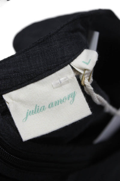 Julia Amory Women Shift Dress Gray Linen Sleeveless Crew Neck Short Zip Size L