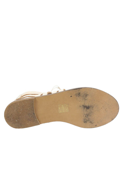 J Crew Women's Open Toe Zip Gladiator Flat Sandals Beige Size 9