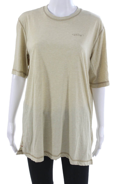 Orvis Mens Basic T-Shirt Beige Crew Neck Short Sleeve Polyester Blend Size M