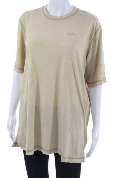 Orvis Mens Basic T-Shirt Beige Crew Neck Short Sleeve Polyester Blend Size M