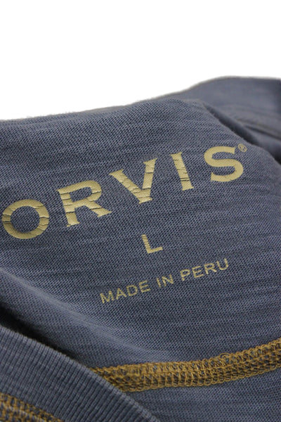Orvis Unisex Basic Blue V-Neck Cotton Short Sleeve T-Shirt Size L