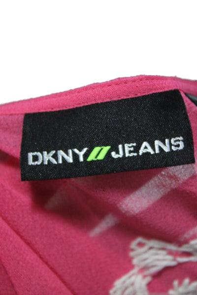 DKNY Women Tunic Pink Floral Henley Button 3/4 Sleeve Polyester Size M